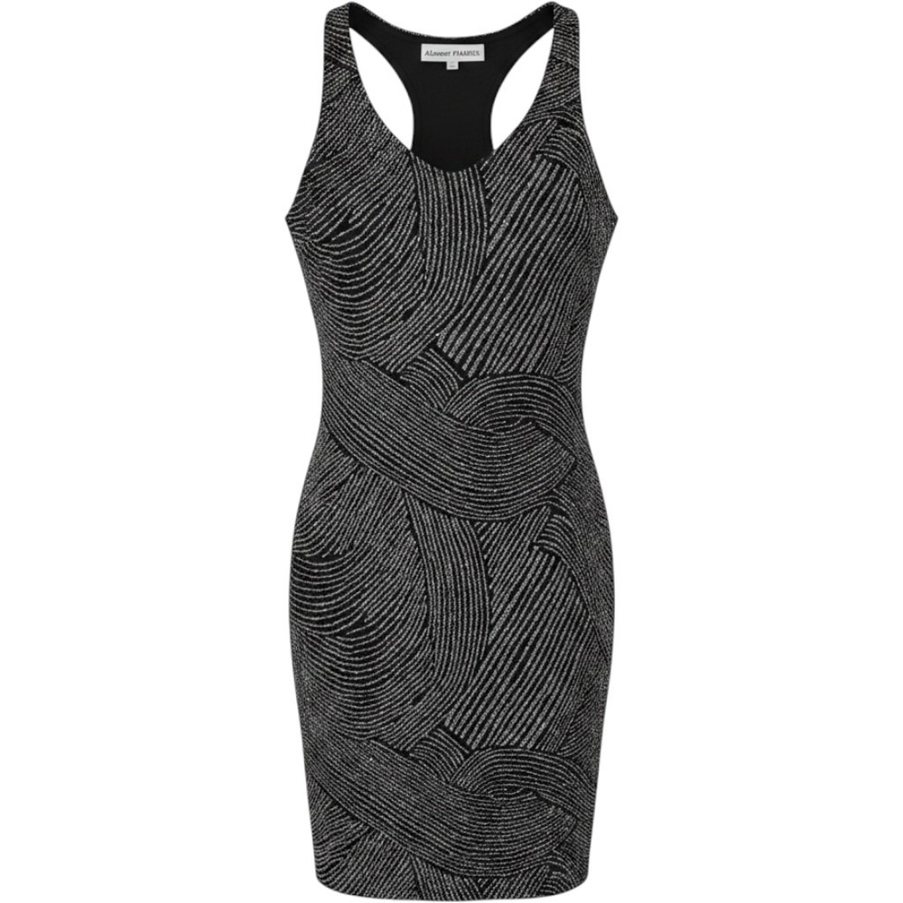 Almost Famous Bodycon Dress Womens Large Silver Black New Racerback Metallic